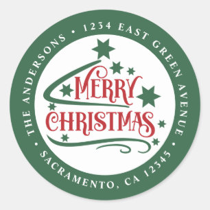 Sticker Rond Christmas Red & Green Return Adresse Classic Round