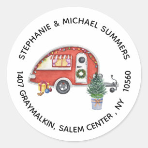Sticker Rond Christmas RV Camper Retour Adresse