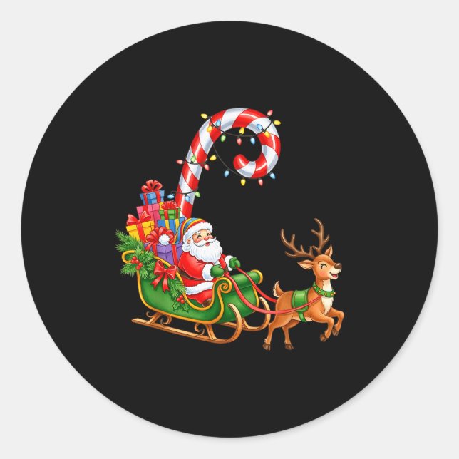 Sticker Rond Christmas Santa Claus Riding Reindeer Lights Men W (Devant)