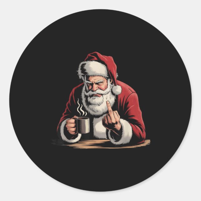 Sticker Rond Christmas Santa Middle Finger Sarcastic Xmas Funny (Devant)
