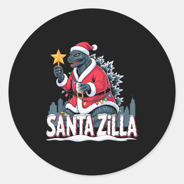 Sticker Rond Christmas Santazilla Japanese Monster Dinosaur Boy (Devant)