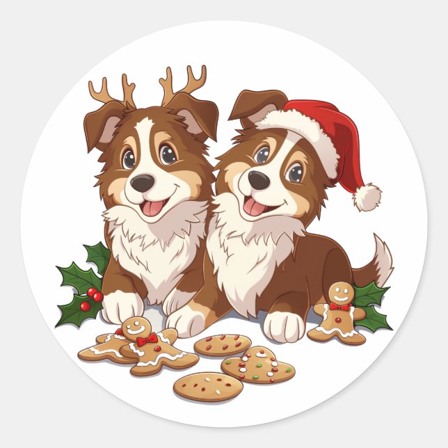 Sticker Rond Christmas Shetland Sheepdogs (Devant)