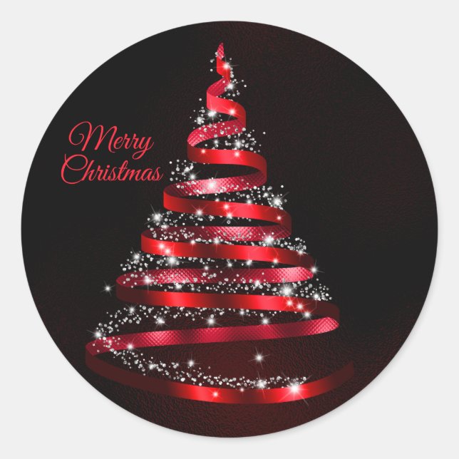Sticker Rond Christmas Shiny Red Ribbon Tree Sparkle Black (Devant)