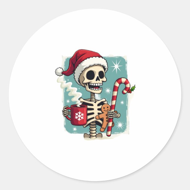 Sticker Rond Christmas Skeleton Hot Chocolate Xmas Men Women Ki (Devant)