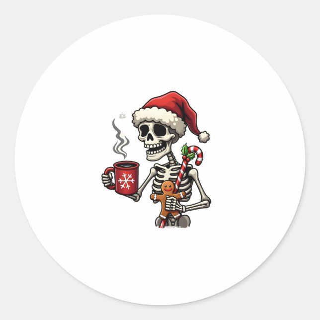 Sticker Rond Christmas Skeleton Hot Chocolate Xmas Men Women Ki (Devant)