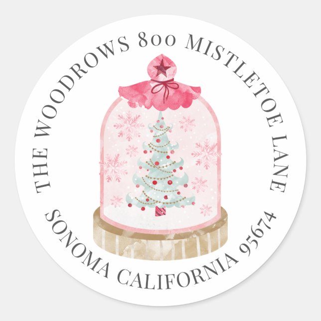 Sticker Rond Christmas Snow Globe Adresse de retour (Devant)