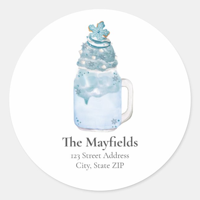 Sticker Rond Christmas Snowflake Blue Milshake Adresse (Devant)