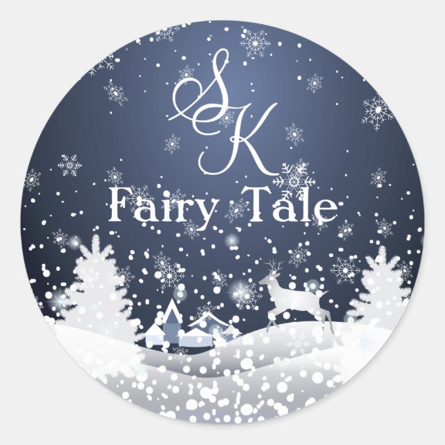 Sticker Rond Christmas Snowy Fairy Tale Fantasy Forest Monogram (Devant)