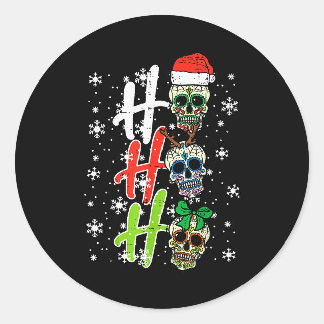Sticker Rond Christmas Sugar Skull Ho Ho Ho Xmas Mexican Men Wo (Devant)