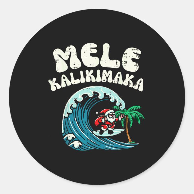 Sticker Rond Christmas Surfing Santa Mele Kalikimaka Xmas Men B (Devant)