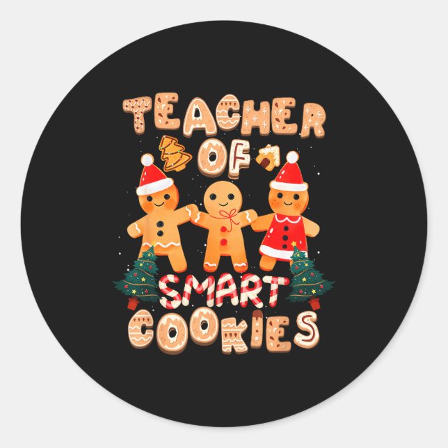 Sticker Rond Christmas Teacher Cute Gingerbread Cookies Funny H (Devant)
