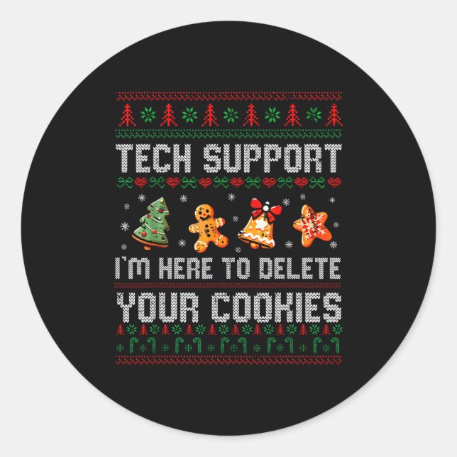 Sticker Rond Christmas Tech Suprt Here To Delete Cookies Xmas M (Devant)