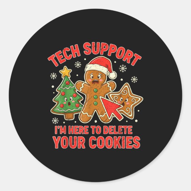 Sticker Rond Christmas Tech Suprt Here To Delete Cookies Xmas M (Devant)