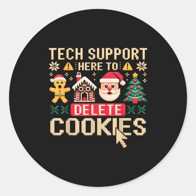 Sticker Rond Christmas Tech Suprt Here To Delete Cookies Xmas M (Devant)