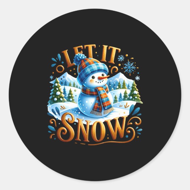 Sticker Rond Christmas Theme Let It Snow Cute Snowman T Shirt  (Devant)