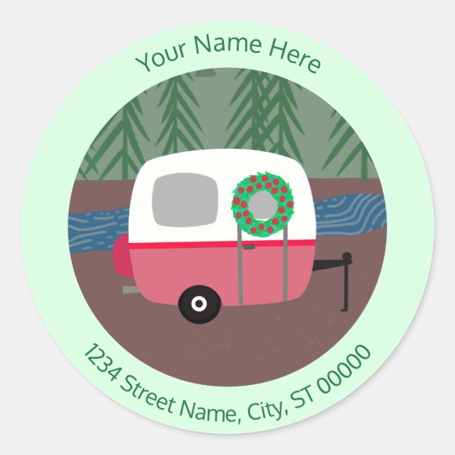 Sticker Rond Christmas Tiny RV Adresse de retour (Devant)