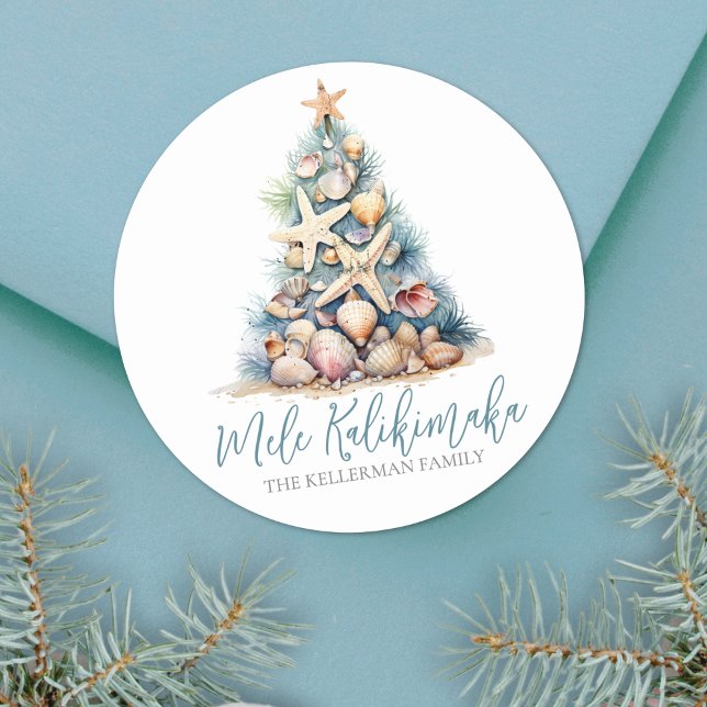 Sticker Rond Christmas Tree Beach Mele Kalikimaka (Christmas Tree Beach Mele Kalikimaka Classic Round Sticker )