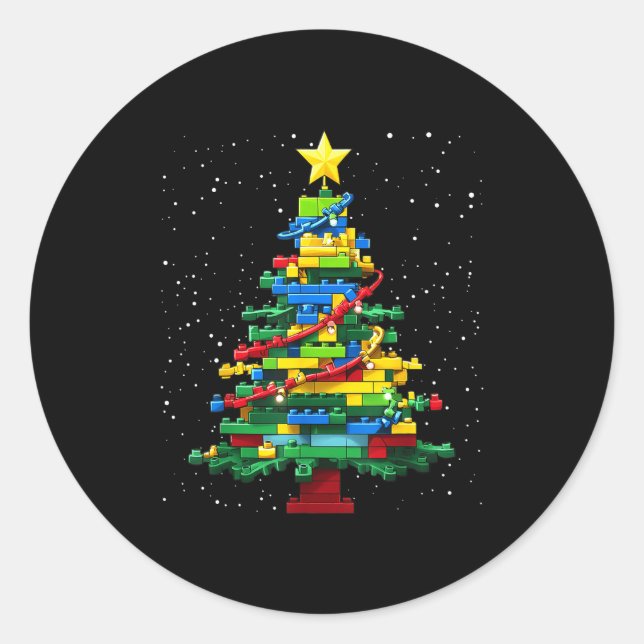 Sticker Rond Christmas Tree Block Brick Building Xmas Master Bu (Devant)