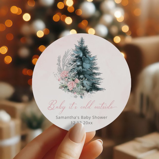 Sticker Rond Christmas tree Pink Baby its cold outside (Créateur téléchargé)