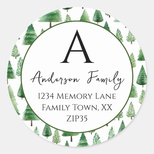 Sticker Rond Christmas Trees Adresse de famille (Devant)