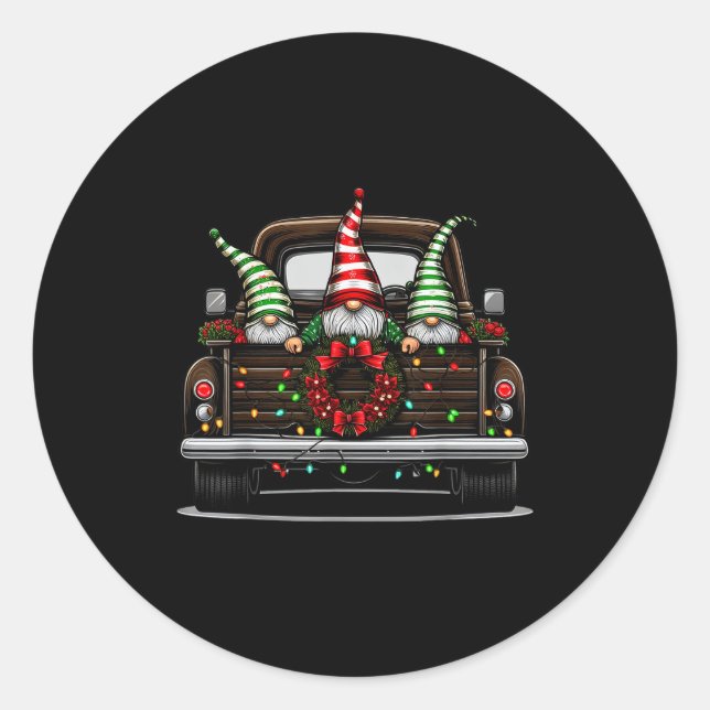 Sticker Rond Christmas Truck Cute Gnome  (Devant)