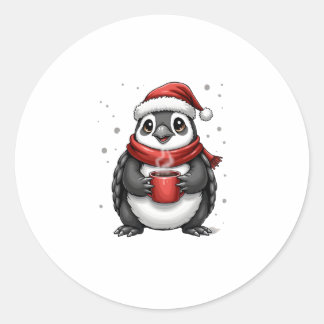 Sticker Rond Christmas Turtle with Santa Hat Coffee Lover Funny