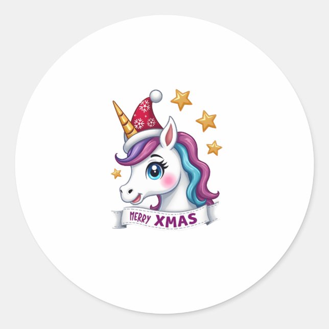 Sticker Rond Christmas Unicorn Long Sleeve T-Shirt (Devant)