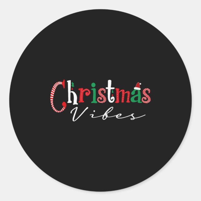 Sticker Rond Christmas Vibes Santa Hat, Holly, Holiday Vibes Ch (Devant)