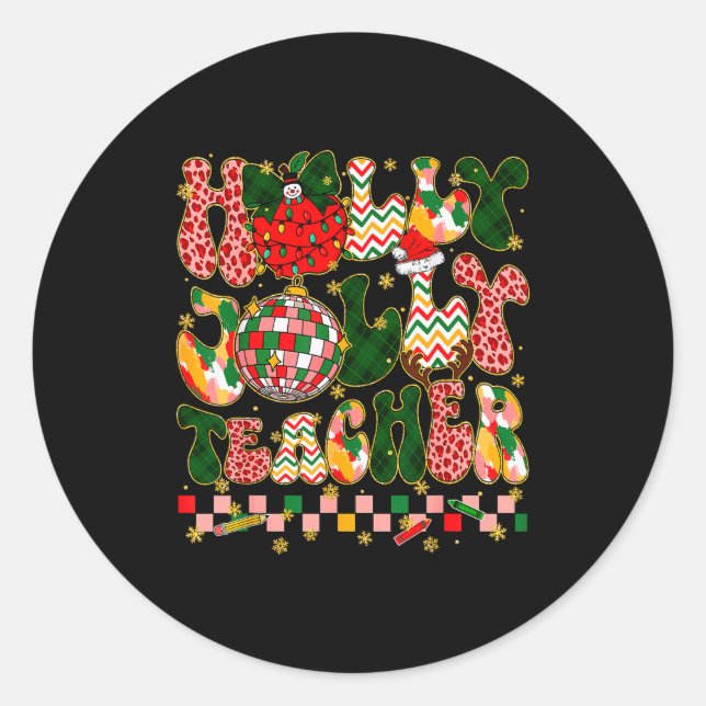 Sticker Rond Christmas Vibes Teacher Leopard Snowman Xmas Men W (Devant)