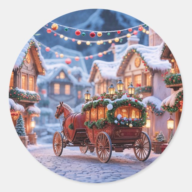Sticker Rond Christmas village illustration (Devant)