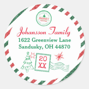 Sticker Rond Christmas Vintage Air Mail Adresse Parties scintil