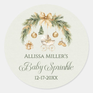 Sticker Rond Christmas Watercolor Greenery Winter Baby Sprinkle
