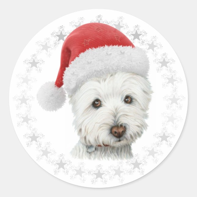 Sticker Rond Christmas Westie Chien Art (Devant)