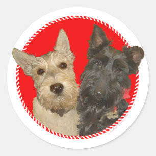Sticker Rond Christmas Wheaten & Black Scotties