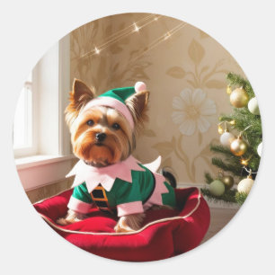 Sticker Rond Christmas Yorkie