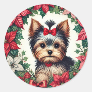 Sticker Rond Christmas Yorkie