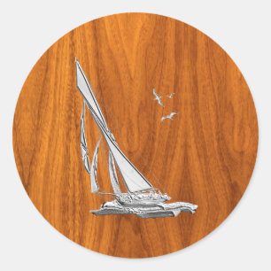 Sticker Rond Chrome Comme bateau à voile sur le Veneer de teck