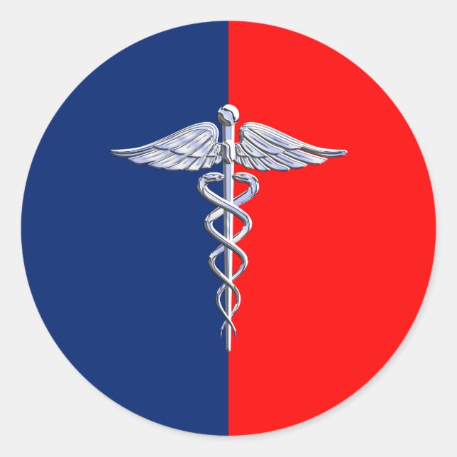 Sticker Rond Chrome Comme Caduceus Symbole Médicale Ligue Décor (Devant)
