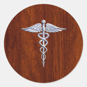 Sticker Rond Chrome Comme Caduceus Symbole Médicale Mahogany Br