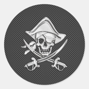 Sticker Rond Chrome comme Pirate sur Black Carbon Fiber