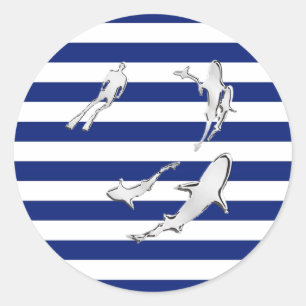 Sticker Rond Chrome Comme Plongeur et requins sur les rayures n