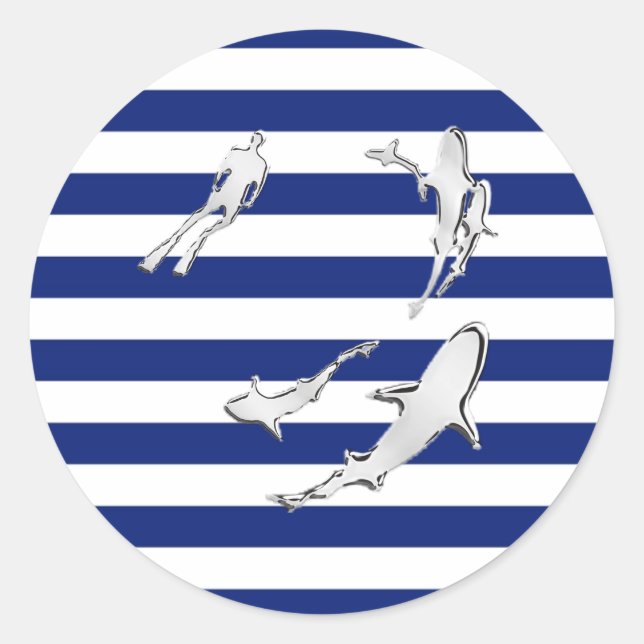 Sticker Rond Chrome Comme Plongeur et requins sur les rayures n (Devant)
