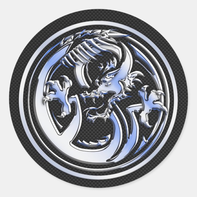 Sticker Rond Chrome Dragon Crest foncé fibre de carbone Impress (Devant)