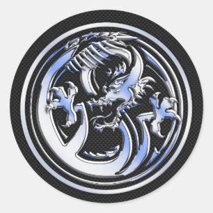Sticker Rond Chrome Dragon Crest foncé fibre de carbone Impress