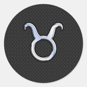 Sticker Rond Chrome Like Taurus Zodiac Sign on Black Snake Skin