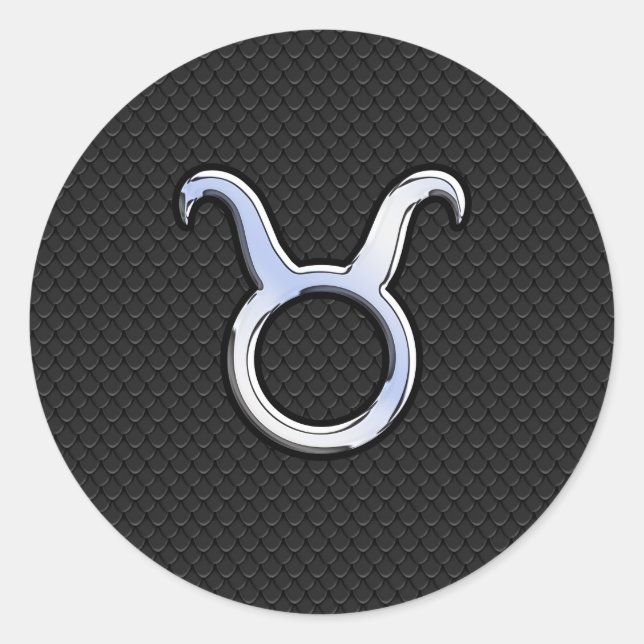 Sticker Rond Chrome Like Taurus Zodiac Sign on Black Snake Skin (Devant)
