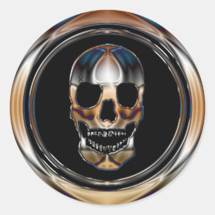 STICKER ROND CHROME SKULL