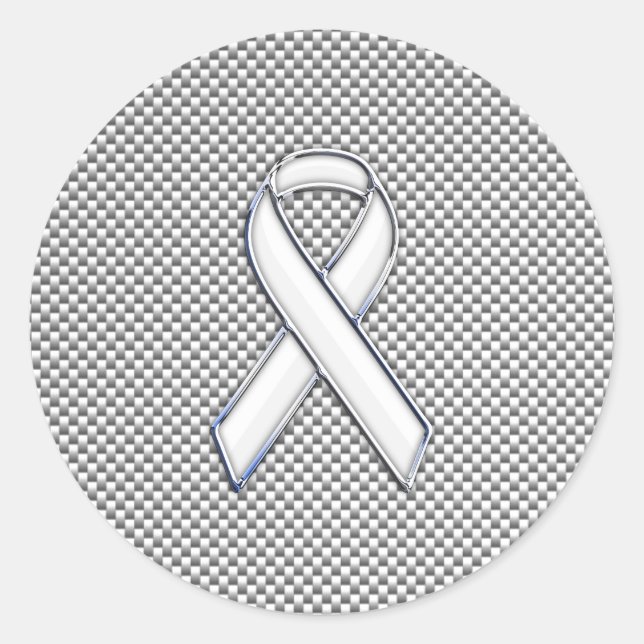 Sticker Rond Chrome White Ribbon Sensibilisation Carbone Fibre  (Devant)