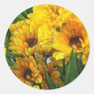 Sticker Rond Chrysanthèmes jaunes 4