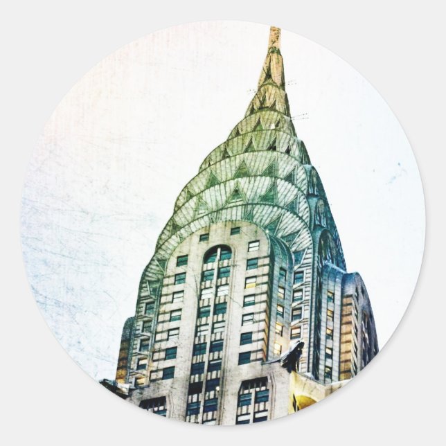 Sticker Rond Chrysler Building - Froid - New York City (Devant)